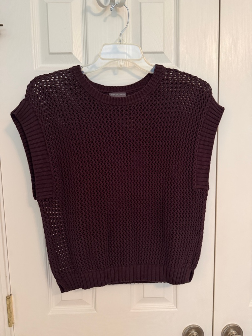 Crochet Knit Sleeveless Sweater Vest by Vince Camuto Chocolate Brown L